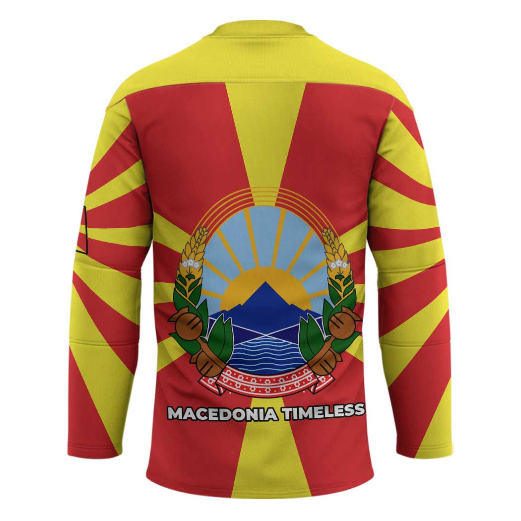 Macedonia Hockey Jersey with National Emblem and Sunburst Flag Design - Wonder Print Shop