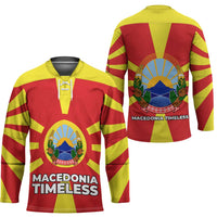 Macedonia Hockey Jersey with National Emblem and Sunburst Flag Design - Wonder Print Shop
