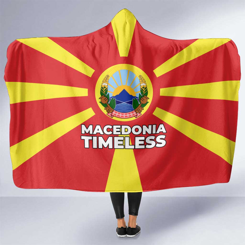 Macedonia Hooded Blanket with National Emblem and Sunburst Flag Design - Wonder Print Shop