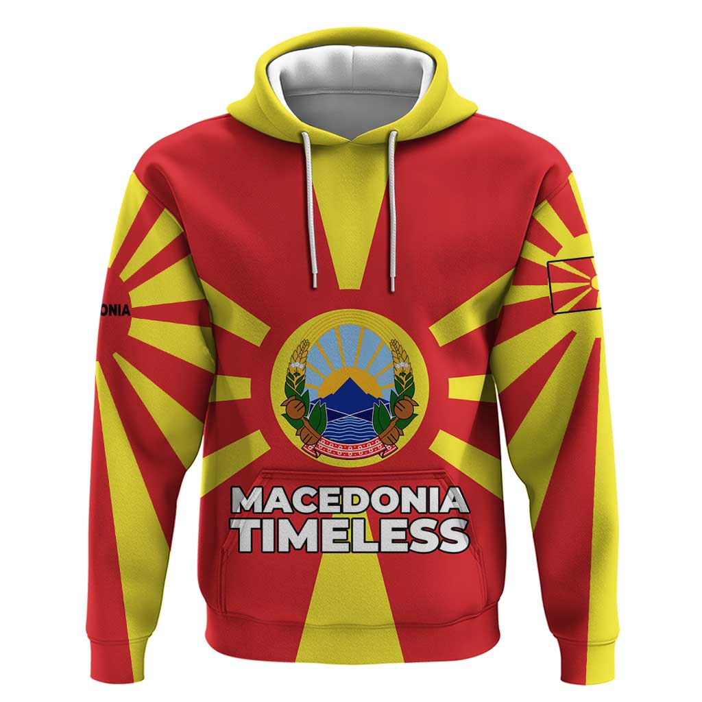 Macedonia Hoodie with National Emblem and Sunburst Flag Design - Wonder Print Shop