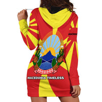 Macedonia Hoodie Dress with National Emblem and Sunburst Flag Design - Wonder Print Shop