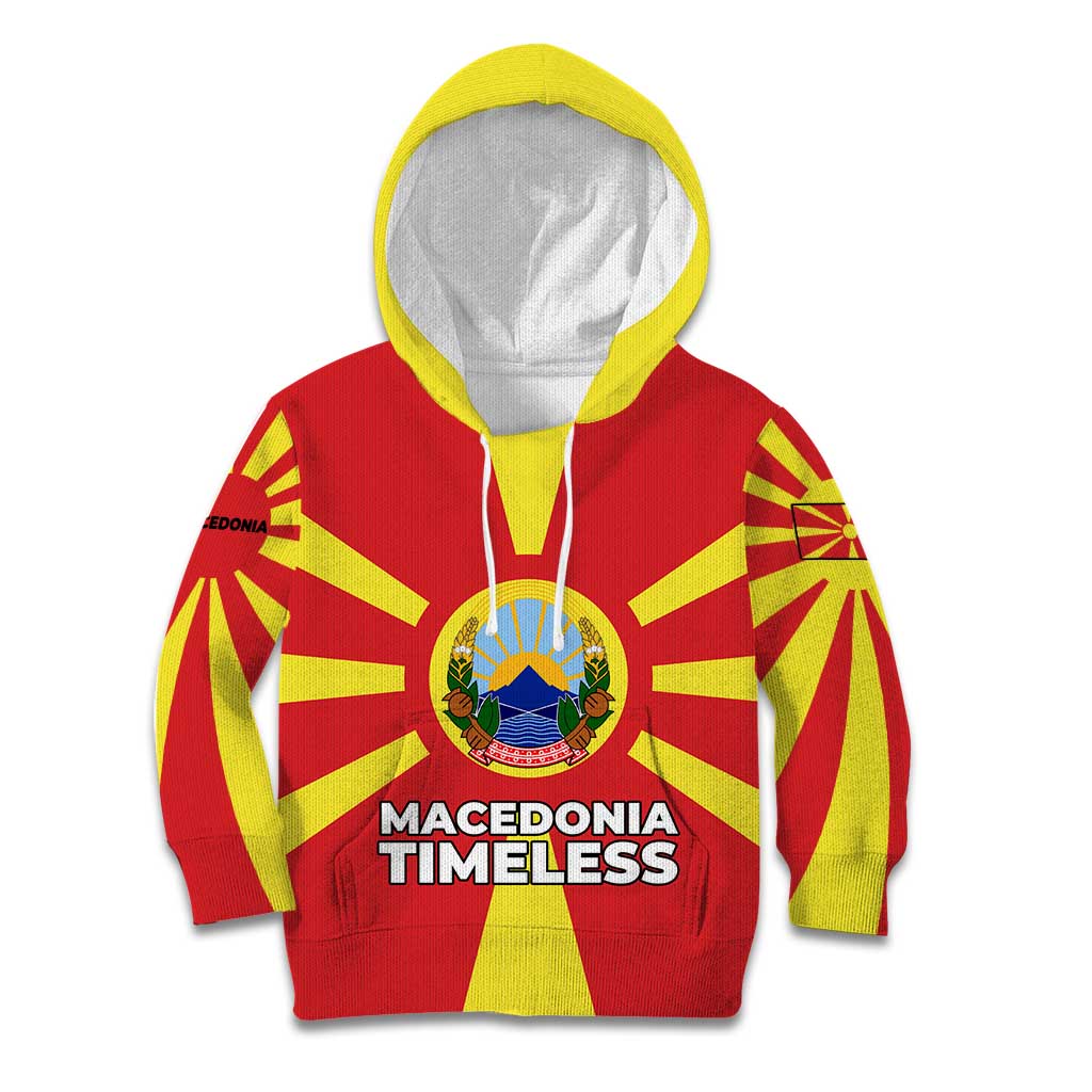 Macedonia Kid Hoodie with National Emblem and Sunburst Flag Design - Wonder Print Shop