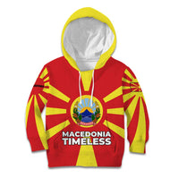 Macedonia Kid Hoodie with National Emblem and Sunburst Flag Design - Wonder Print Shop