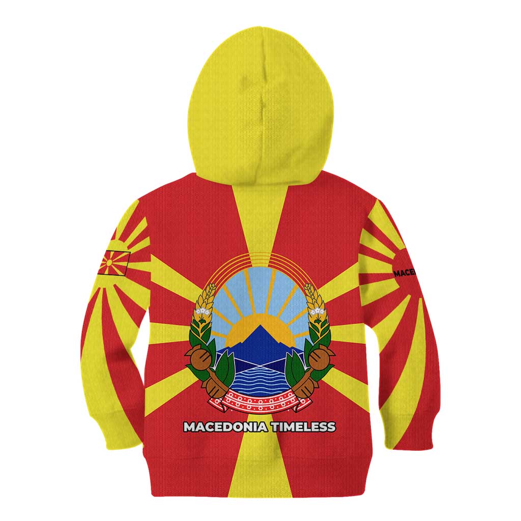 Macedonia Kid Hoodie with National Emblem and Sunburst Flag Design - Wonder Print Shop
