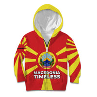 Macedonia Kid Hoodie with National Emblem and Sunburst Flag Design - Wonder Print Shop