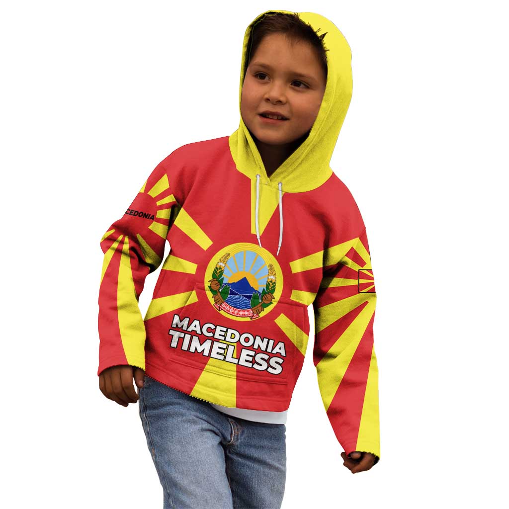 Macedonia Kid Hoodie with National Emblem and Sunburst Flag Design - Wonder Print Shop