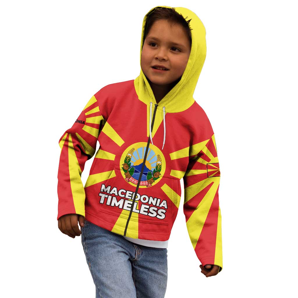 Macedonia Kid Hoodie with National Emblem and Sunburst Flag Design - Wonder Print Shop
