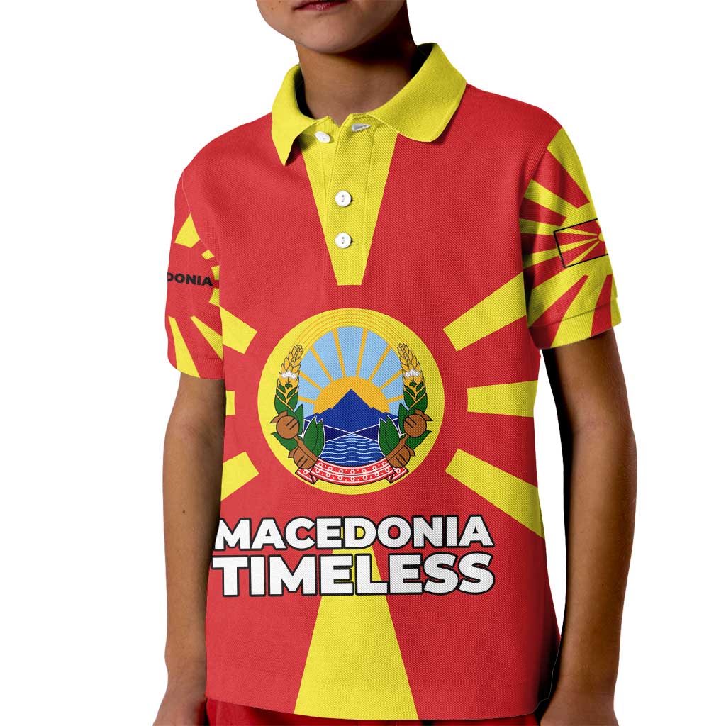 Macedonia Kid Polo Shirt with National Emblem and Sunburst Flag Design - Wonder Print Shop