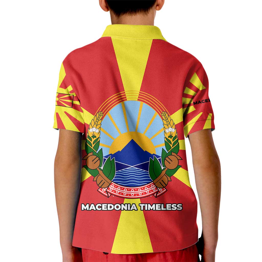 Macedonia Kid Polo Shirt with National Emblem and Sunburst Flag Design - Wonder Print Shop