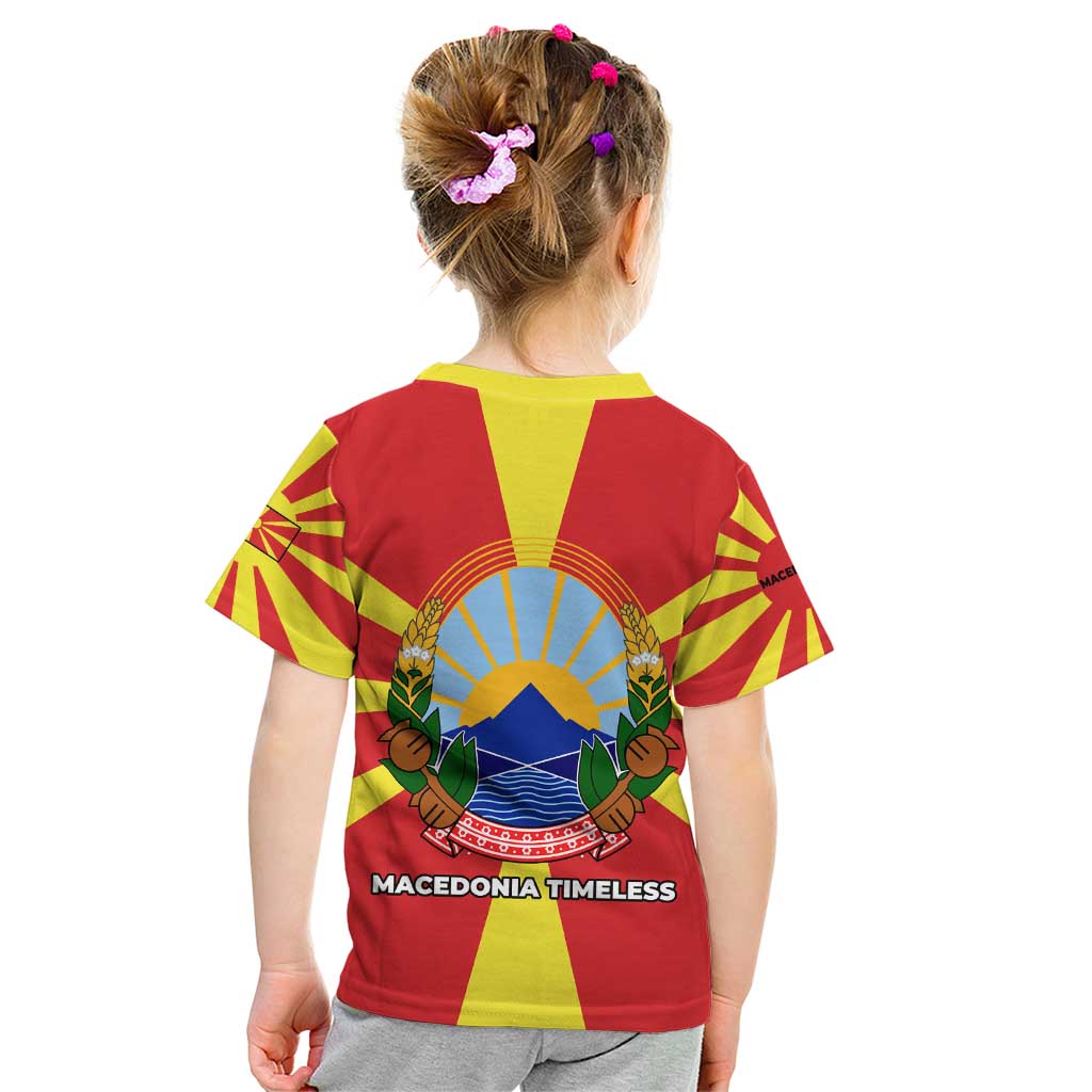 Macedonia Kid T Shirt with National Emblem and Sunburst Flag Design - Wonder Print Shop