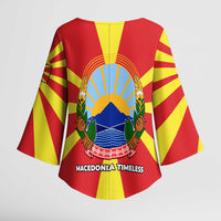 Macedonia Kimono Sleeve Blouse with National Emblem and Sunburst Flag Design - Wonder Print Shop