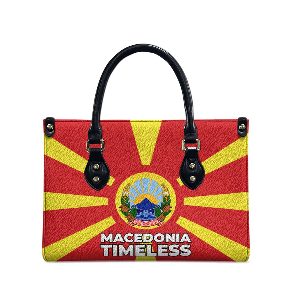 Macedonia Leather Bag with National Emblem and Sunburst Flag Design - Wonder Print Shop