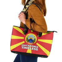 Macedonia Leather Tote Bag with National Emblem and Sunburst Flag Design - Wonder Print Shop