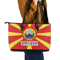 Macedonia Leather Tote Bag with National Emblem and Sunburst Flag Design - Wonder Print Shop