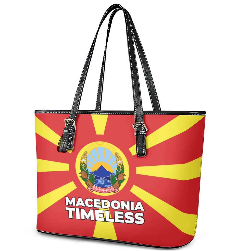 Macedonia Leather Tote Bag with National Emblem and Sunburst Flag Design - Wonder Print Shop