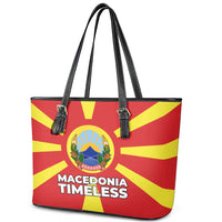 Macedonia Leather Tote Bag with National Emblem and Sunburst Flag Design - Wonder Print Shop