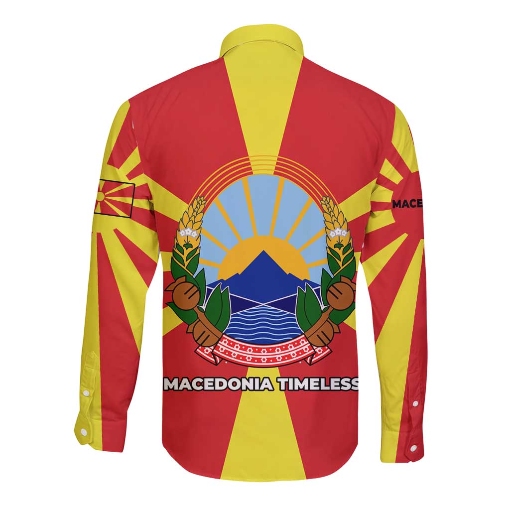 Macedonia Long Sleeve Button Shirt with National Emblem and Sunburst Flag Design - Wonder Print Shop