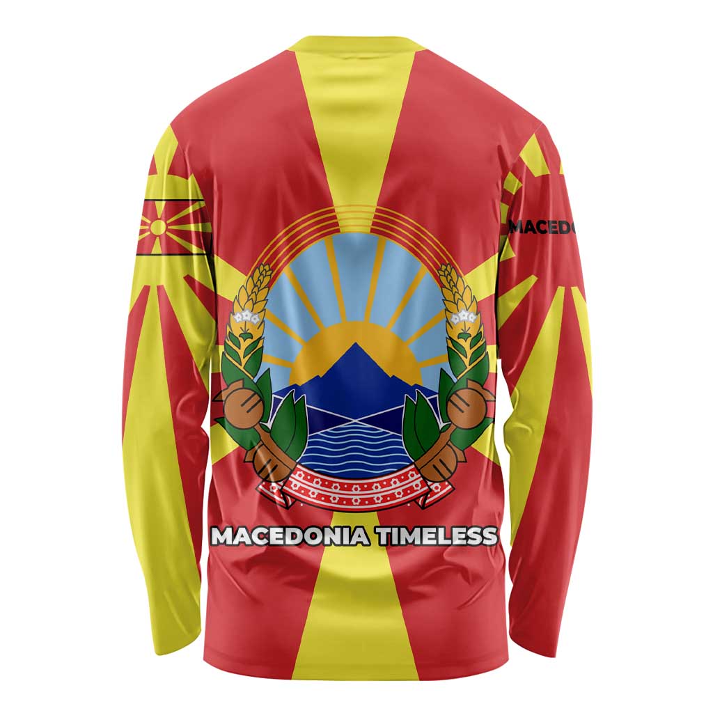 Macedonia Long Sleeve Shirt with National Emblem and Sunburst Flag Design - Wonder Print Shop