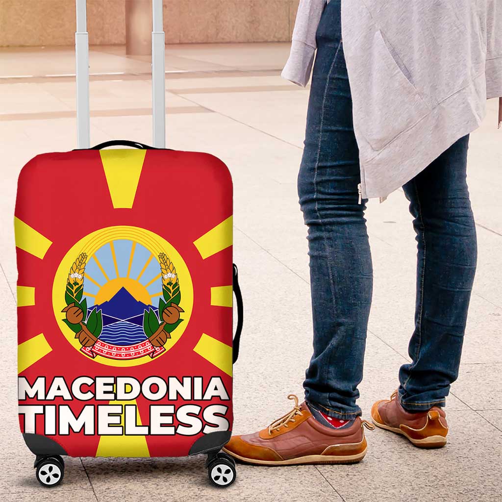 Macedonia Luggage Cover with National Emblem and Sunburst Flag Design - Wonder Print Shop