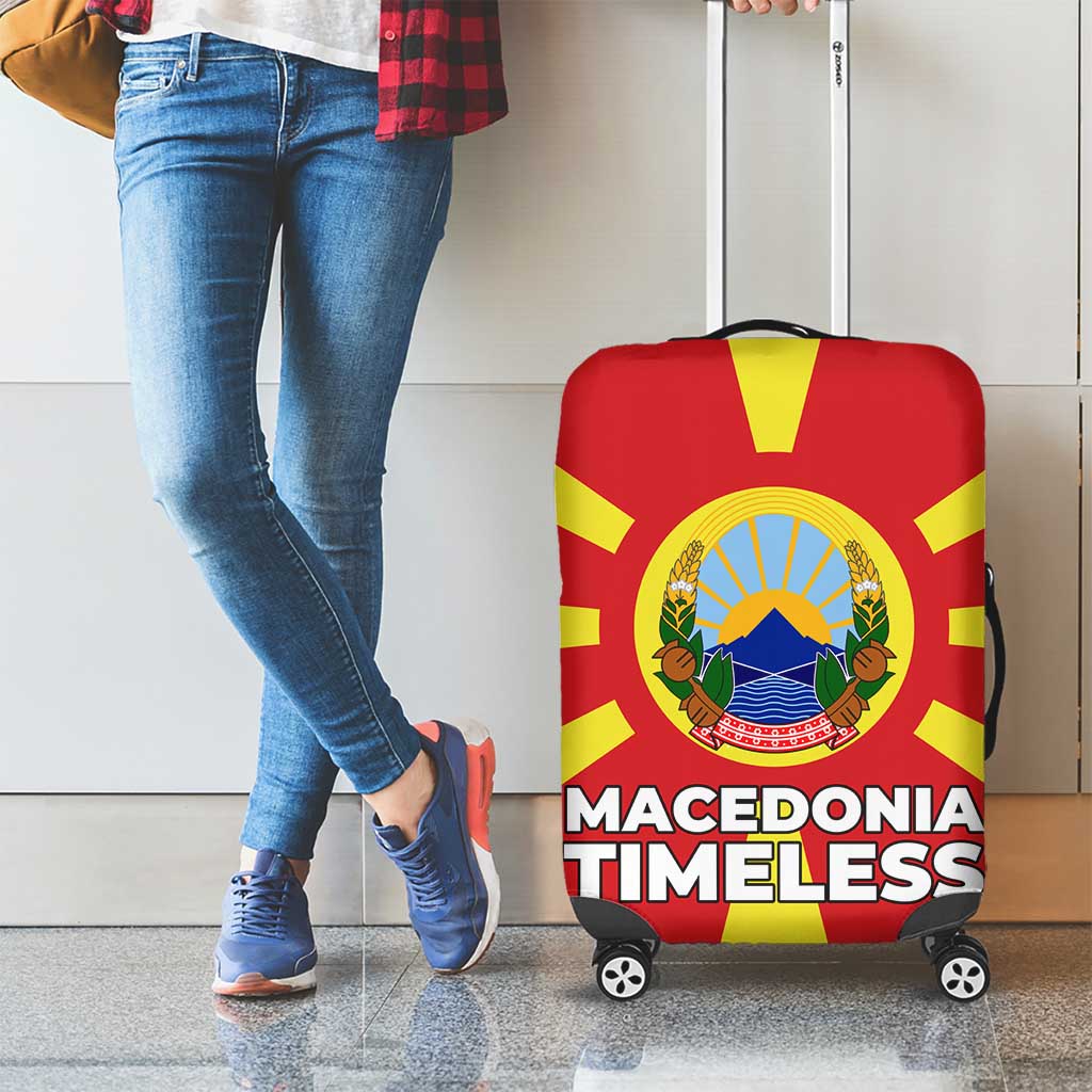 Macedonia Luggage Cover with National Emblem and Sunburst Flag Design - Wonder Print Shop