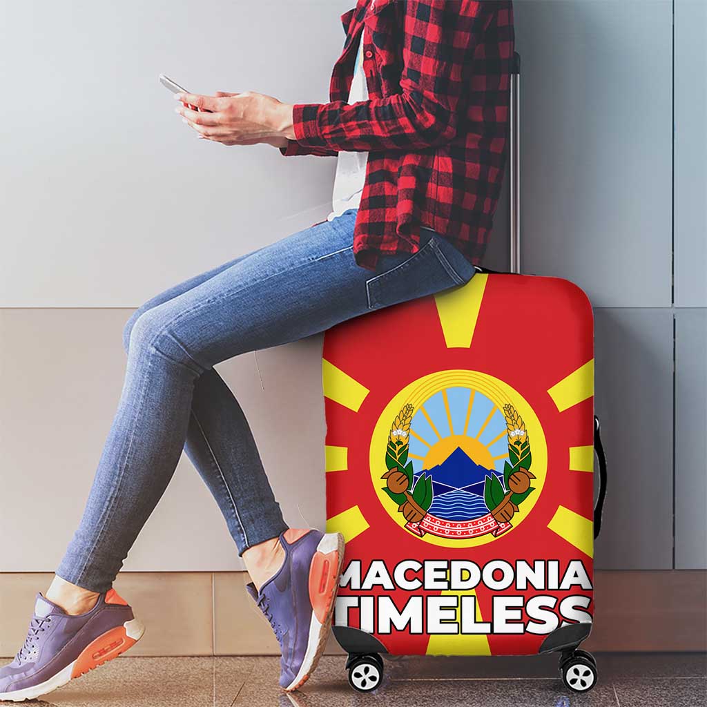 Macedonia Luggage Cover with National Emblem and Sunburst Flag Design - Wonder Print Shop
