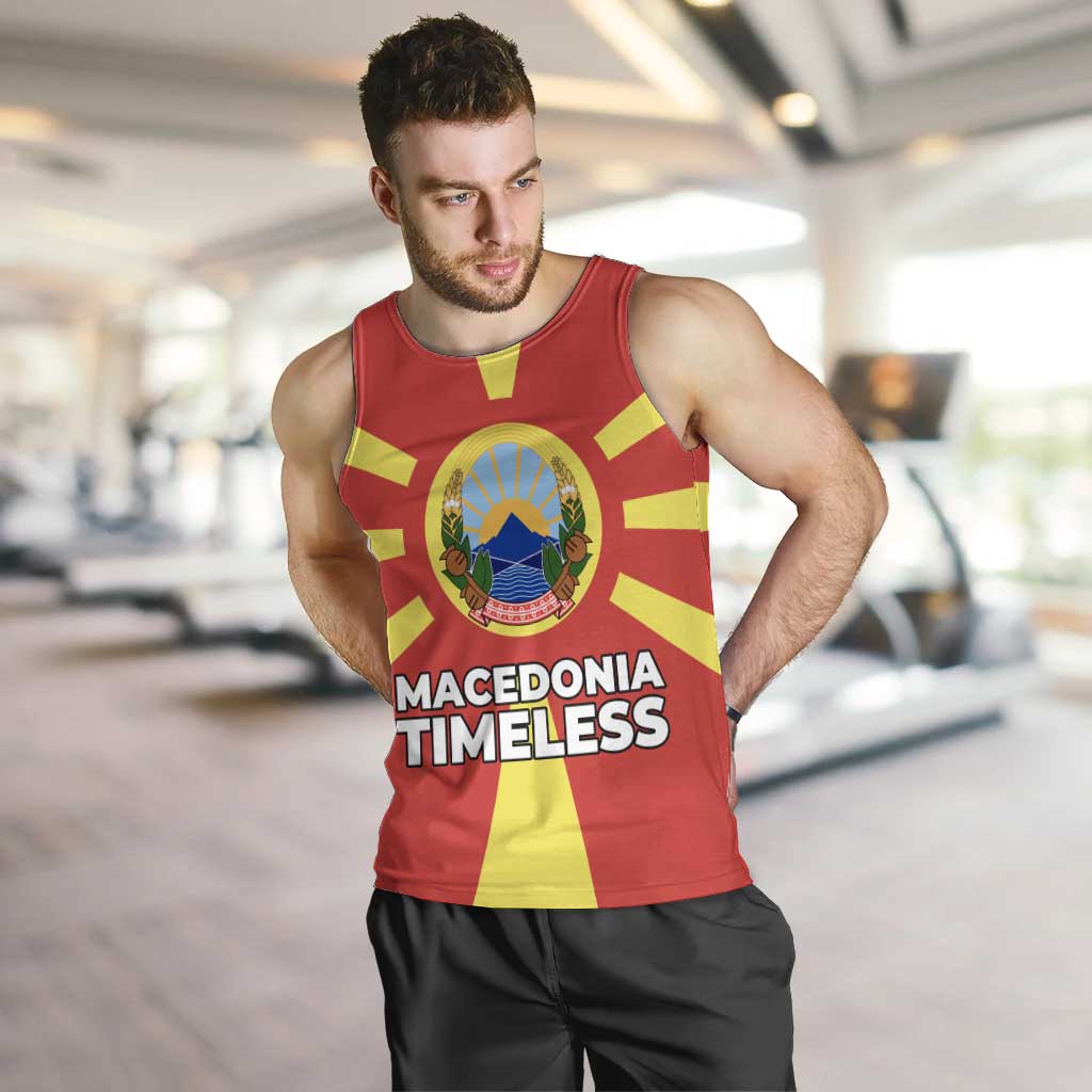 Macedonia Men Tank Top with National Emblem and Sunburst Flag Design - Wonder Print Shop