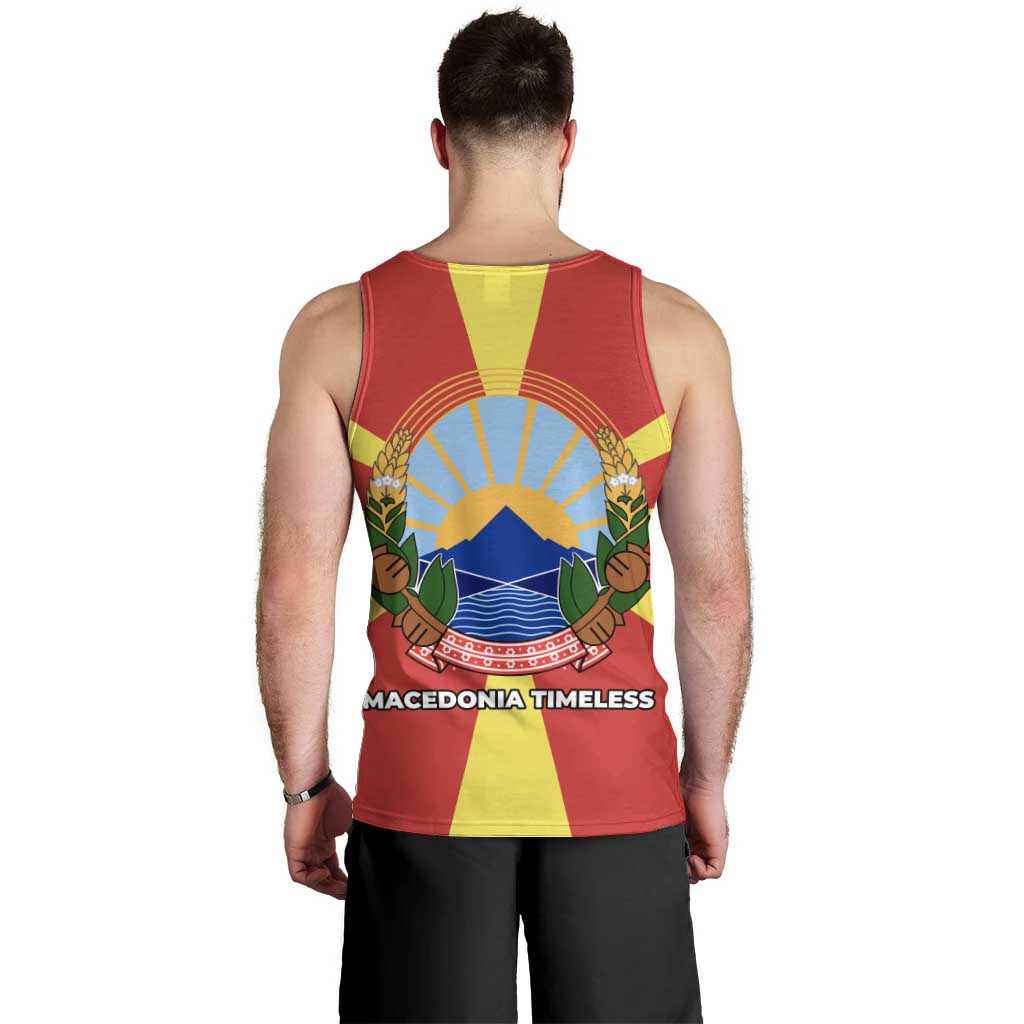 Macedonia Men Tank Top with National Emblem and Sunburst Flag Design - Wonder Print Shop