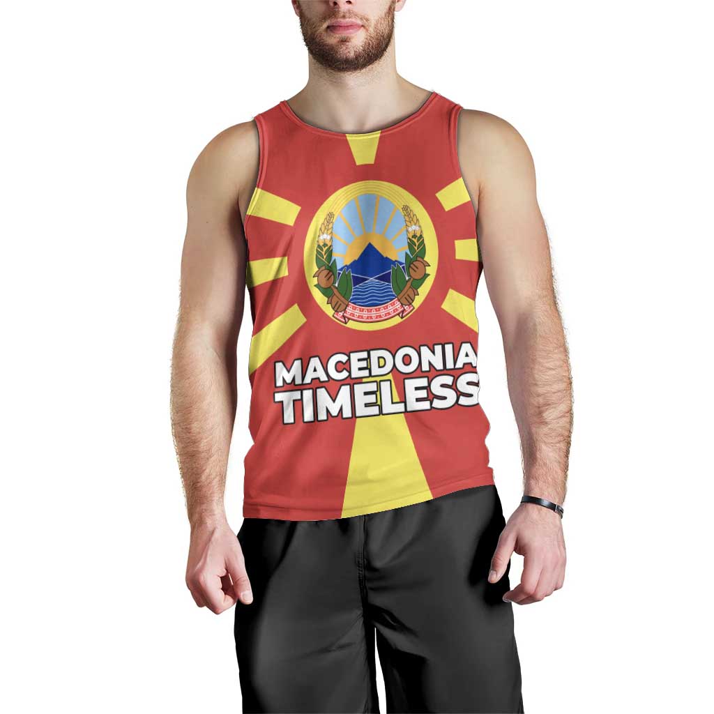 Macedonia Men Tank Top with National Emblem and Sunburst Flag Design - Wonder Print Shop