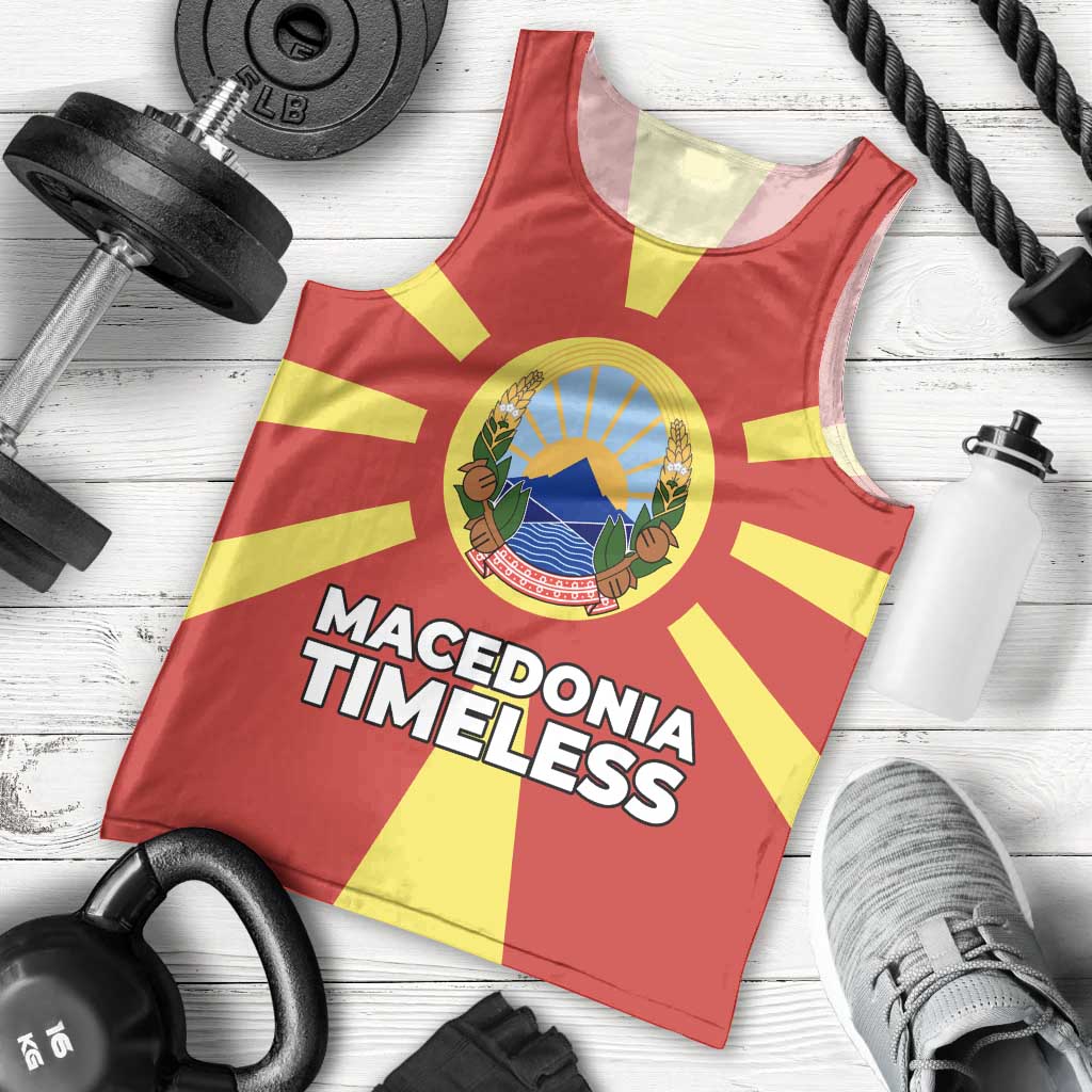 Macedonia Men Tank Top with National Emblem and Sunburst Flag Design - Wonder Print Shop