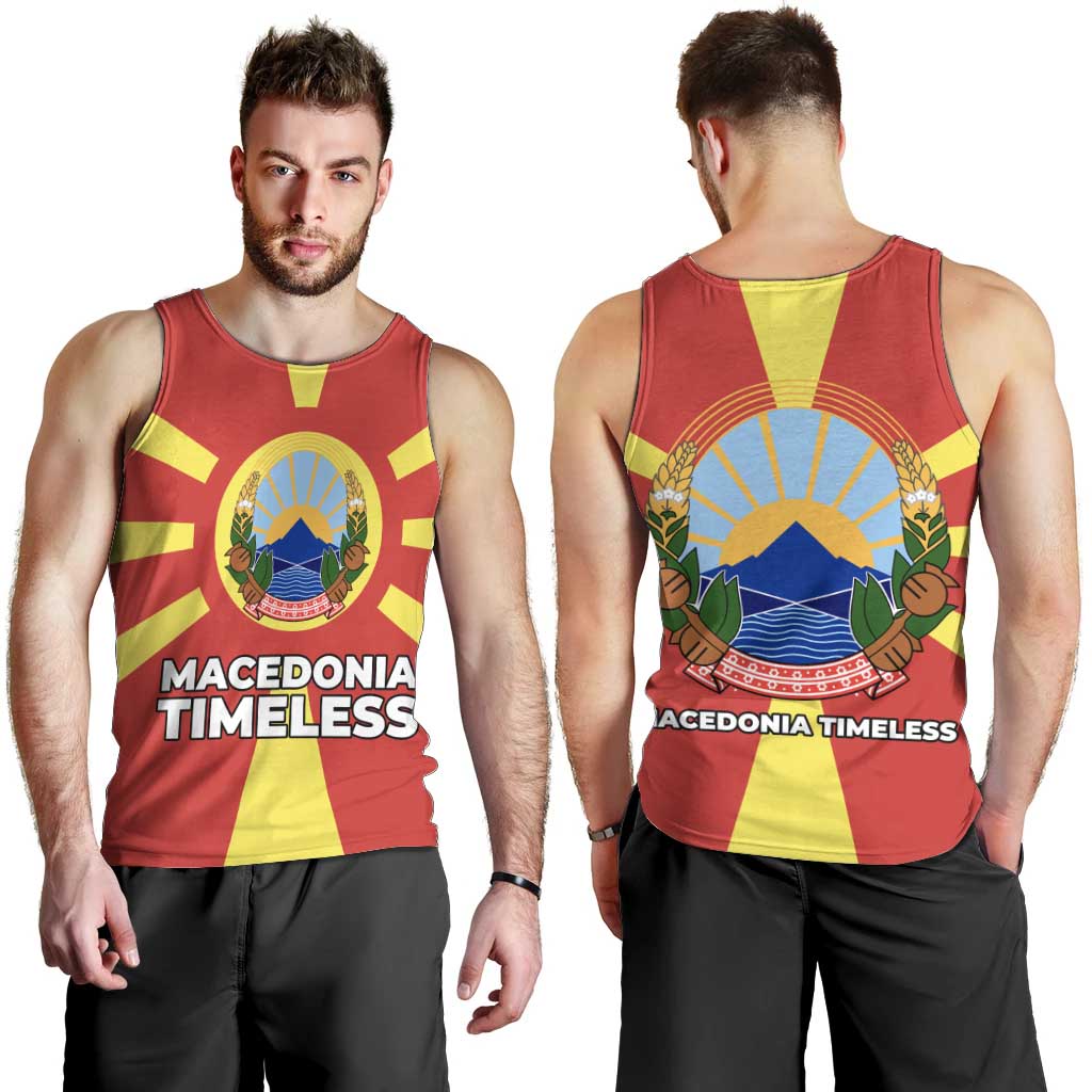 Macedonia Men Tank Top with National Emblem and Sunburst Flag Design - Wonder Print Shop