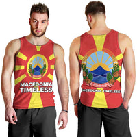 Macedonia Men Tank Top with National Emblem and Sunburst Flag Design - Wonder Print Shop