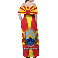 Macedonia Off Shoulder Maxi Dress with National Emblem and Sunburst Flag Design - Wonder Print Shop