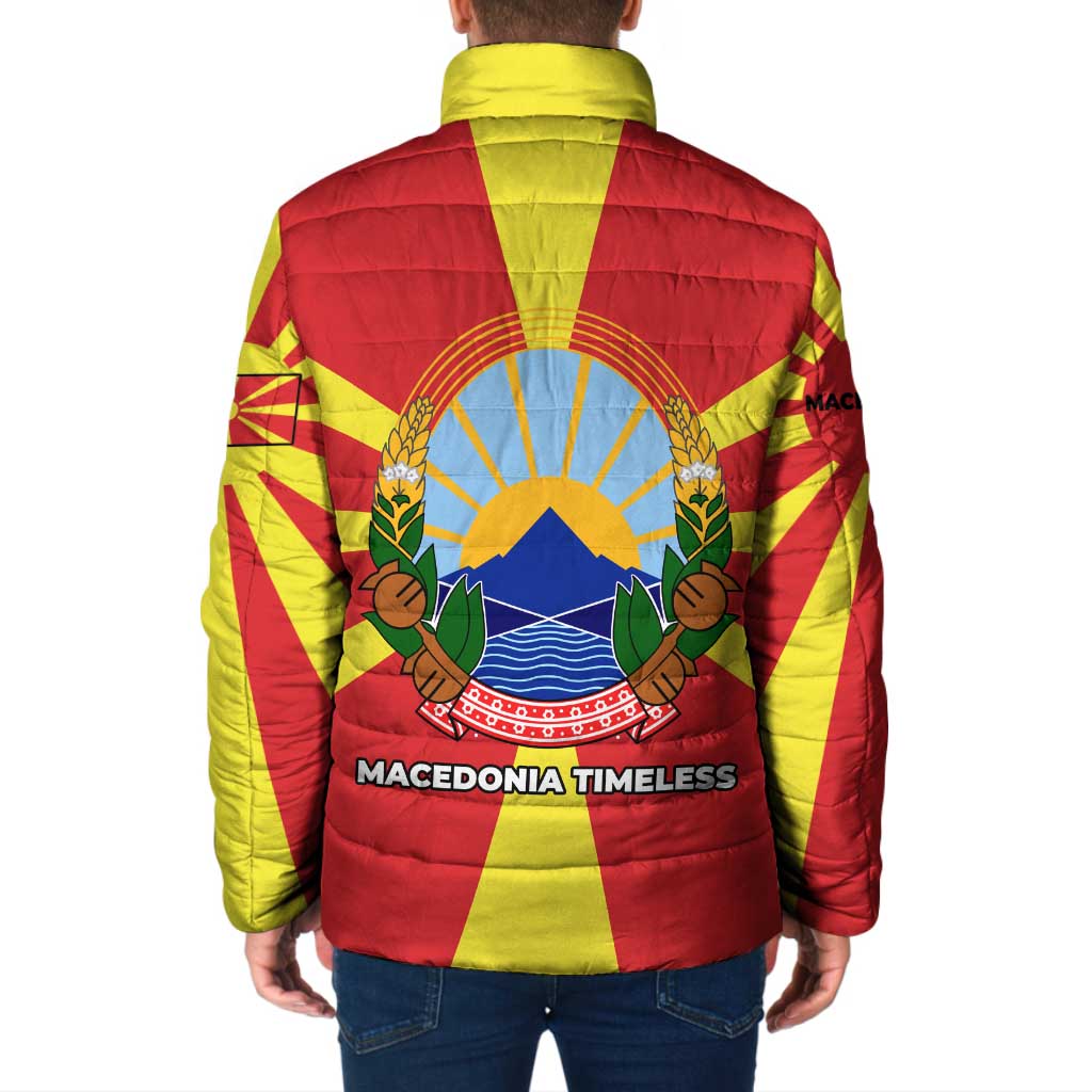 Macedonia Padded Jacket with National Emblem and Sunburst Flag Design - Wonder Print Shop