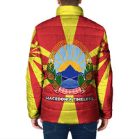 Macedonia Padded Jacket with National Emblem and Sunburst Flag Design - Wonder Print Shop