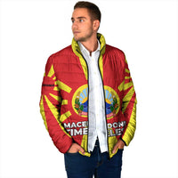 Macedonia Padded Jacket with National Emblem and Sunburst Flag Design - Wonder Print Shop