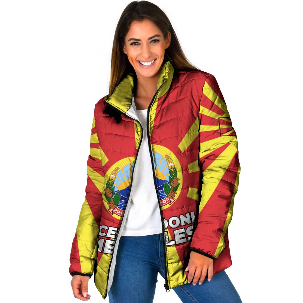 Macedonia Padded Jacket with National Emblem and Sunburst Flag Design - Wonder Print Shop