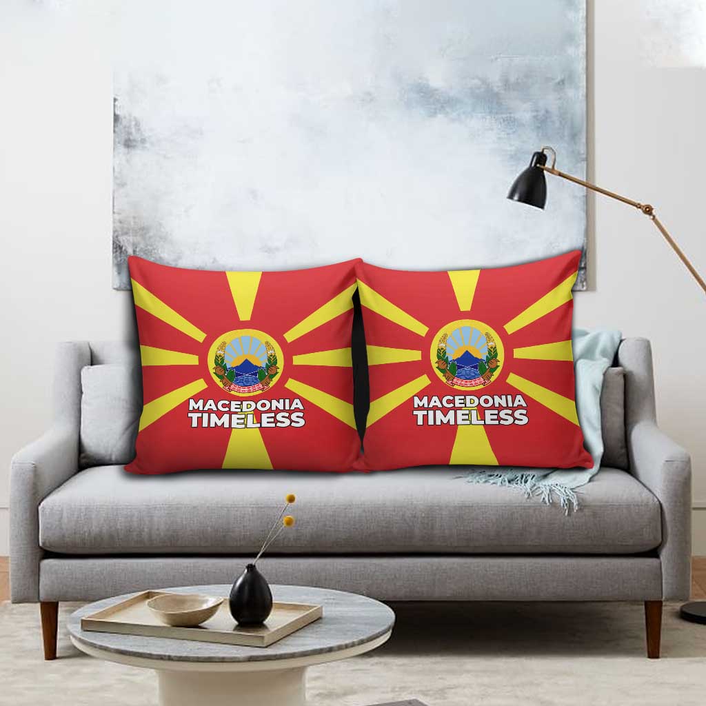 Macedonia Pillow Cover with National Emblem and Sunburst Flag Design - Wonder Print Shop