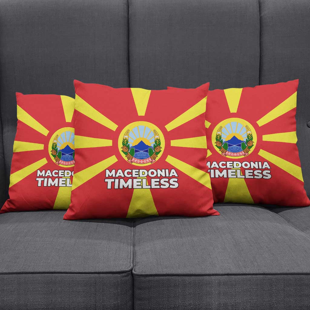Macedonia Pillow Cover with National Emblem and Sunburst Flag Design - Wonder Print Shop