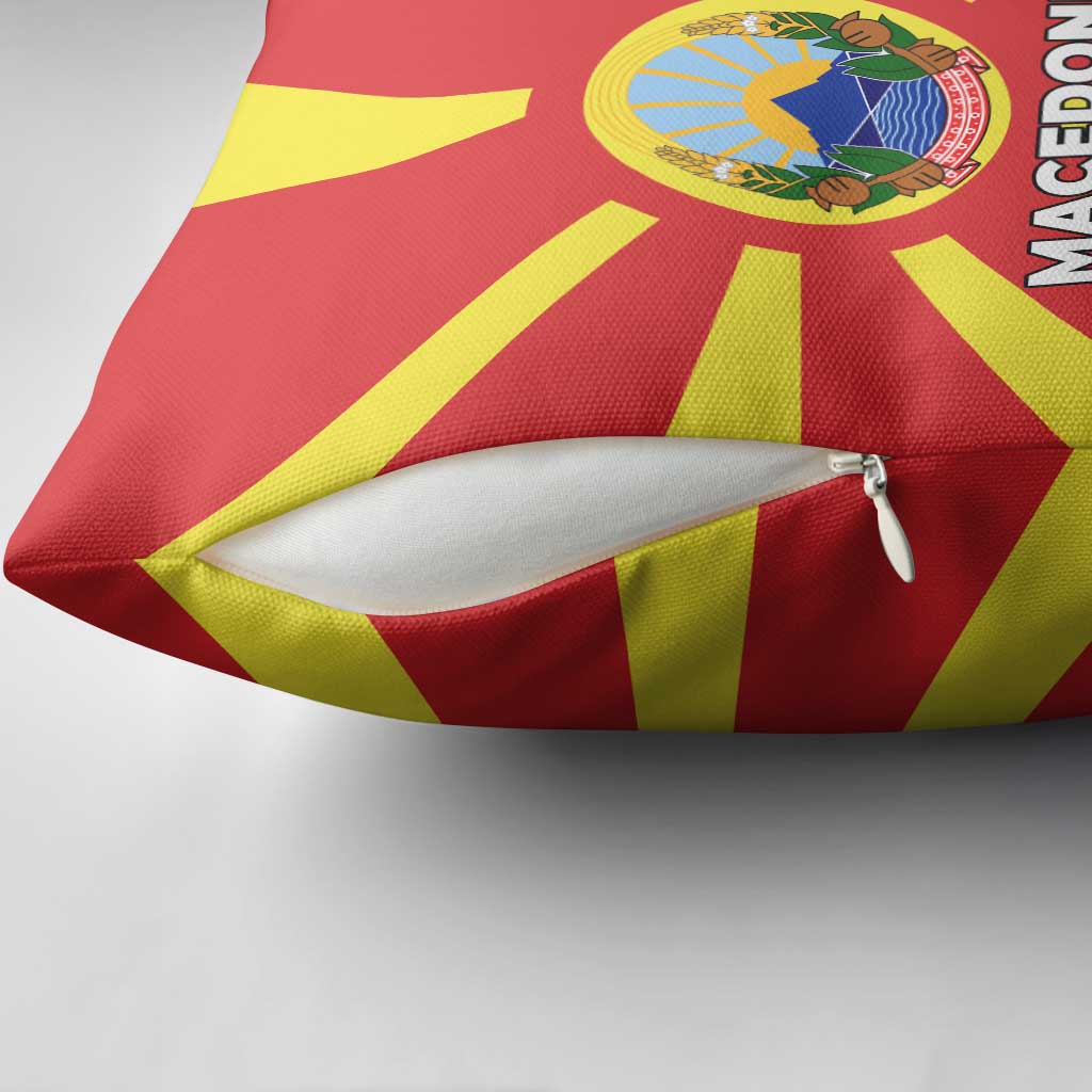 Macedonia Pillow Cover with National Emblem and Sunburst Flag Design - Wonder Print Shop
