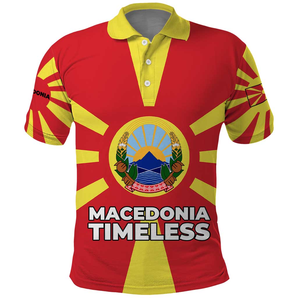 Macedonia Polo Shirt with National Emblem and Sunburst Flag Design - Wonder Print Shop