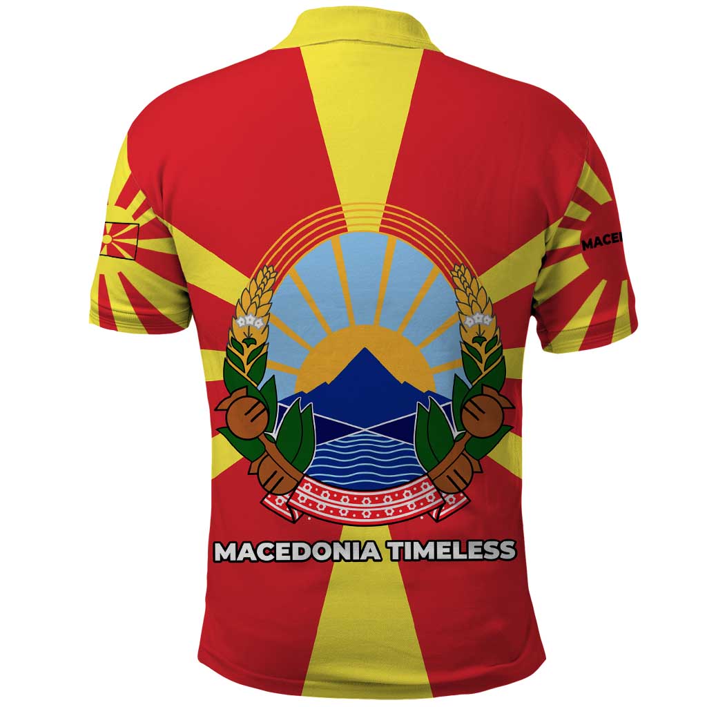 Macedonia Polo Shirt with National Emblem and Sunburst Flag Design - Wonder Print Shop