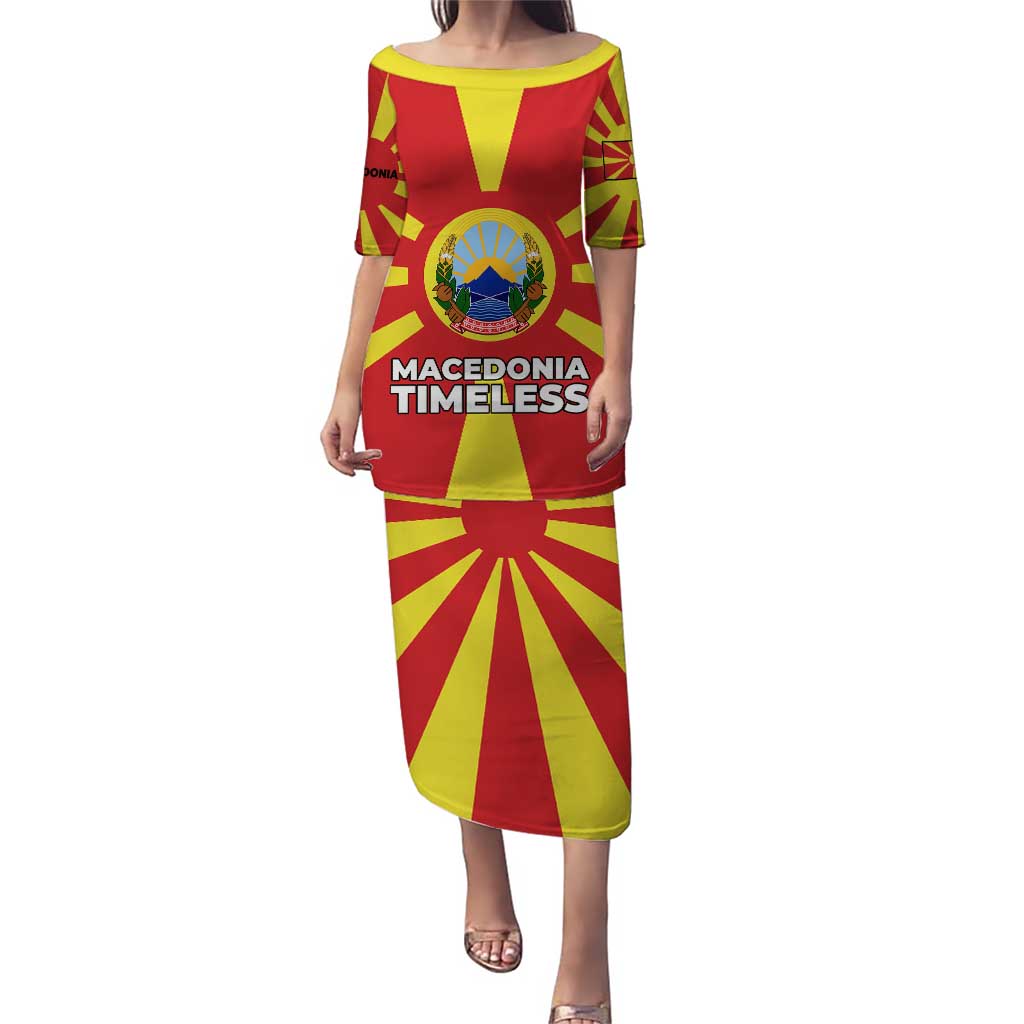 Macedonia Puletasi with National Emblem and Sunburst Flag Design - Wonder Print Shop