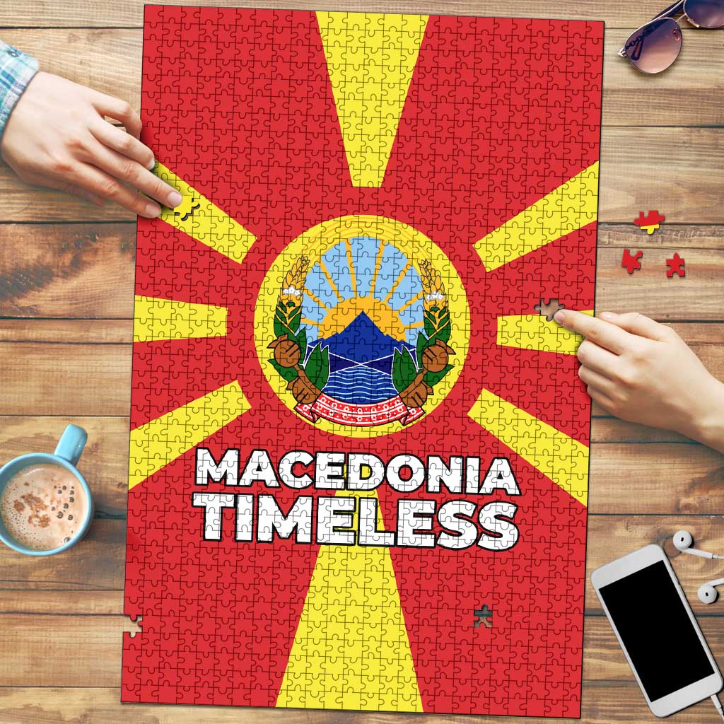 Macedonia Puzzle with National Emblem and Sunburst Flag Design - Wonder Print Shop