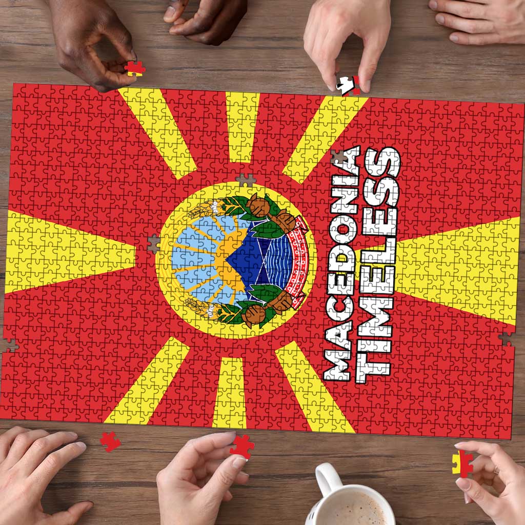 Macedonia Puzzle with National Emblem and Sunburst Flag Design - Wonder Print Shop
