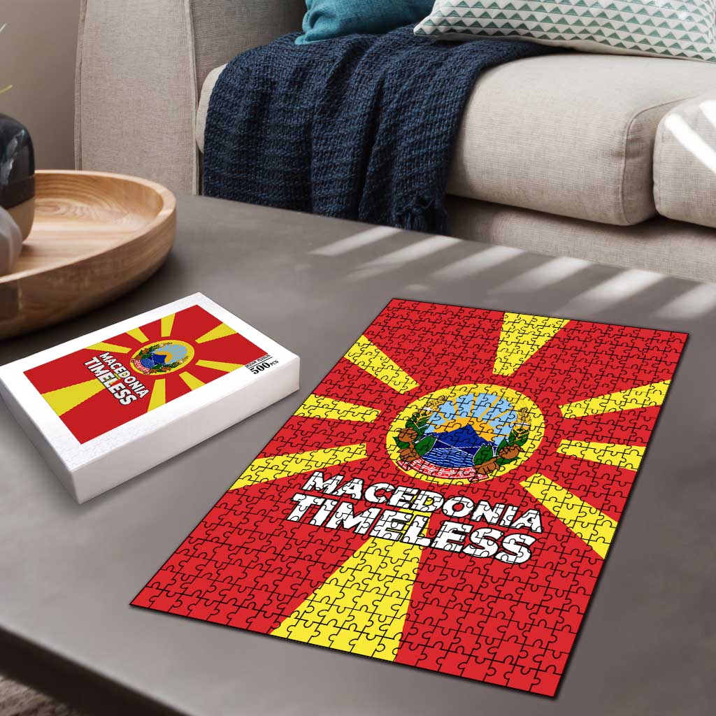 Macedonia Puzzle with National Emblem and Sunburst Flag Design - Wonder Print Shop