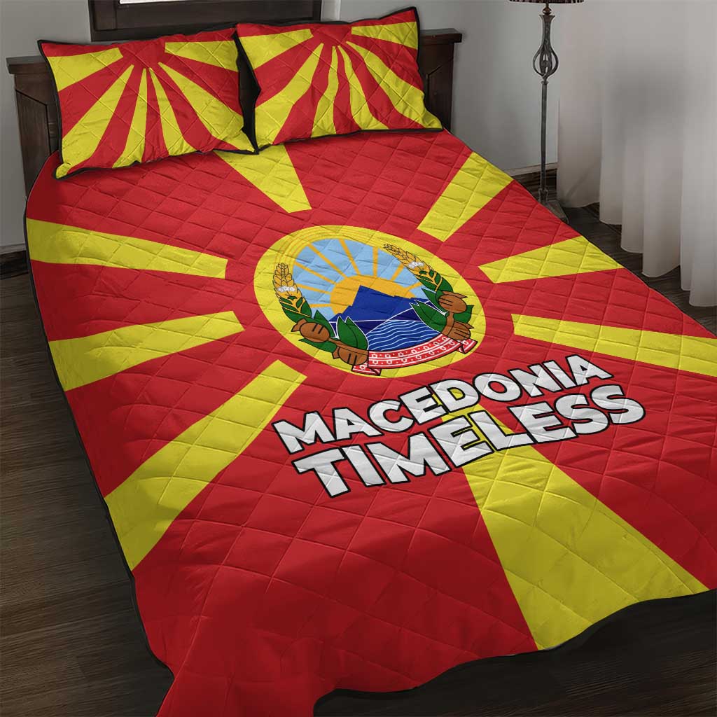Macedonia Quilt Bed Set with National Emblem and Sunburst Flag Design - Wonder Print Shop
