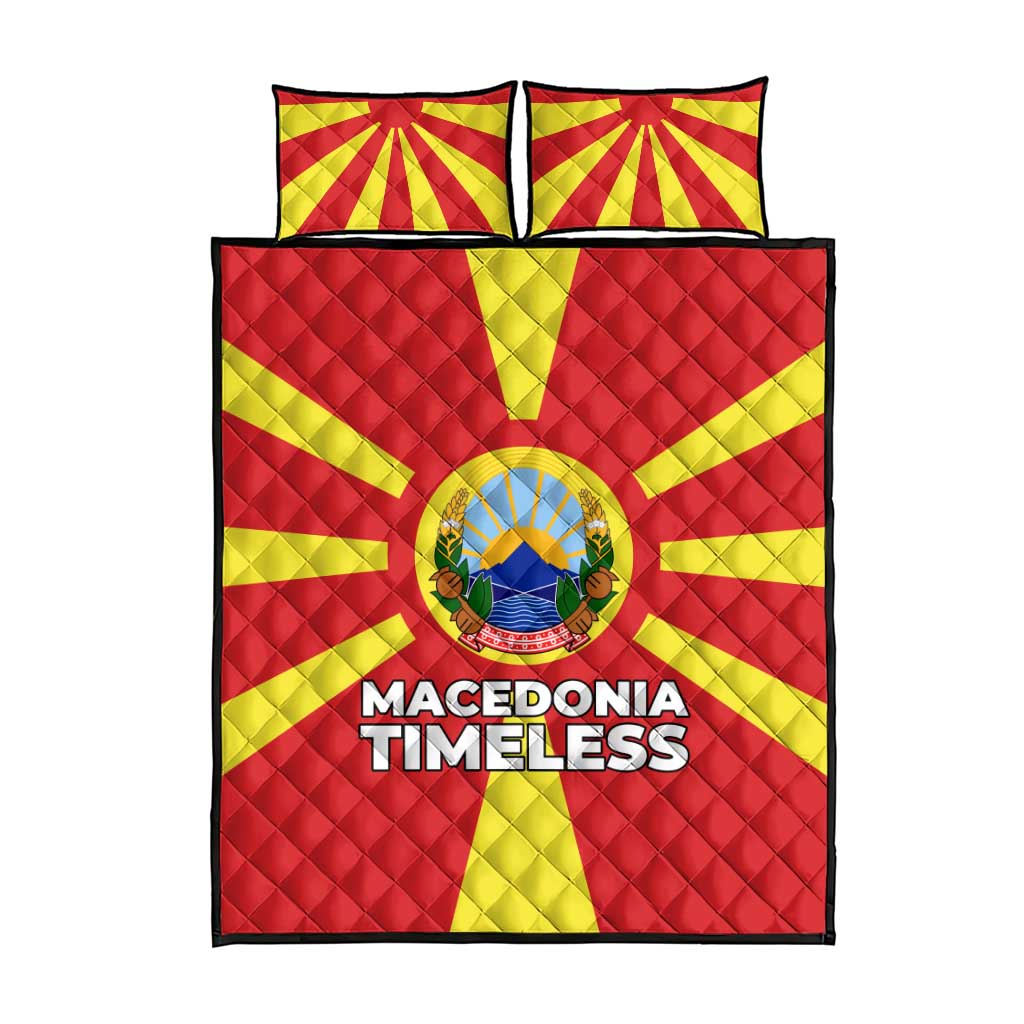 Macedonia Quilt Bed Set with National Emblem and Sunburst Flag Design - Wonder Print Shop