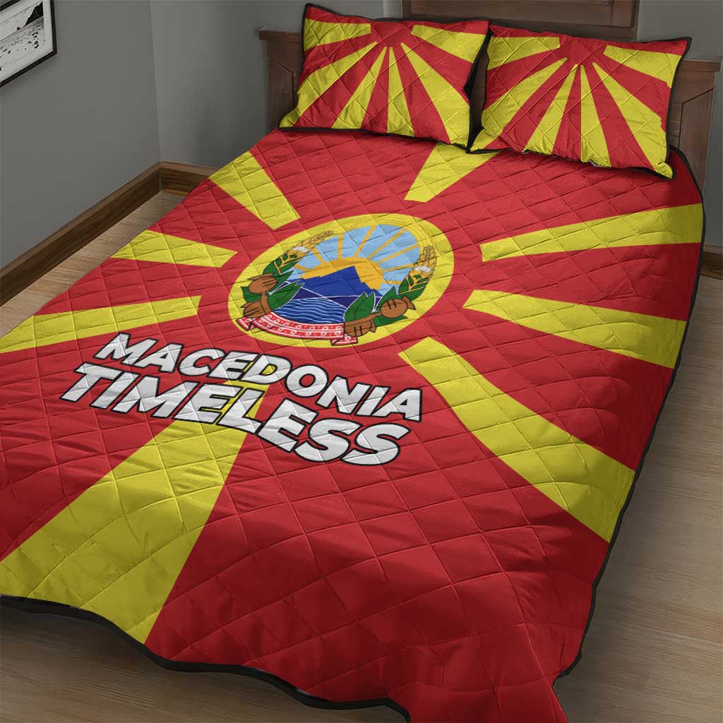 Macedonia Quilt Bed Set with National Emblem and Sunburst Flag Design - Wonder Print Shop