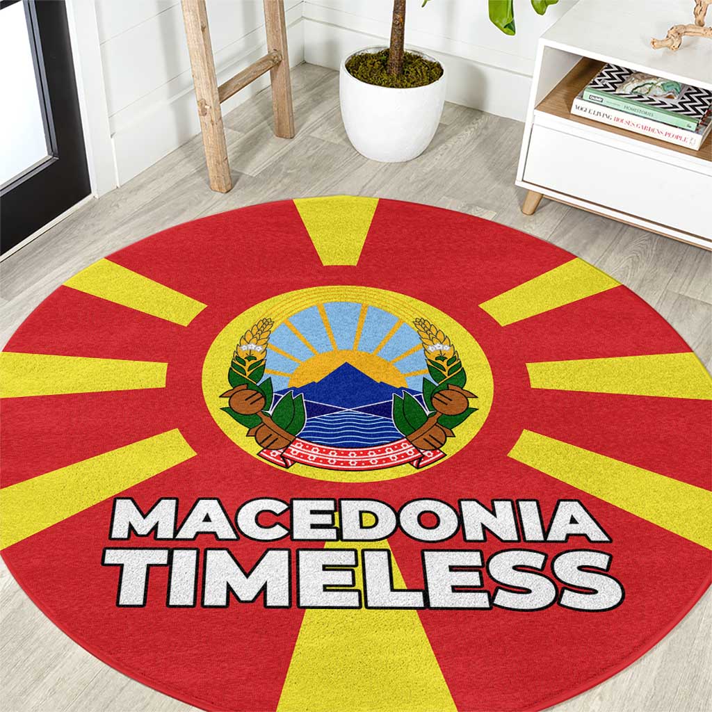 Macedonia Round Carpet with National Emblem and Sunburst Flag Design - Wonder Print Shop