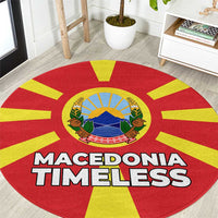Macedonia Round Carpet with National Emblem and Sunburst Flag Design - Wonder Print Shop